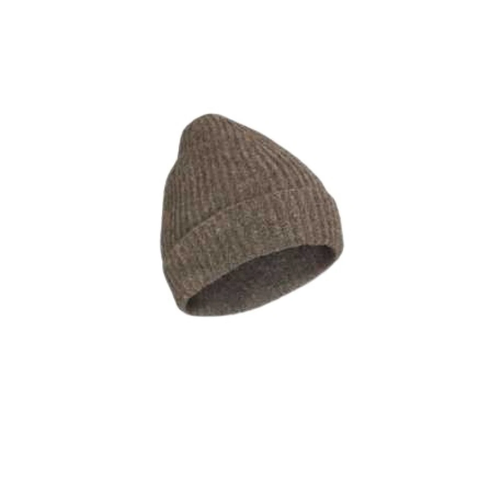 Isabel Benenato Taupe Yak Beanie Ribbel Gebreid Unisex Beige Dames