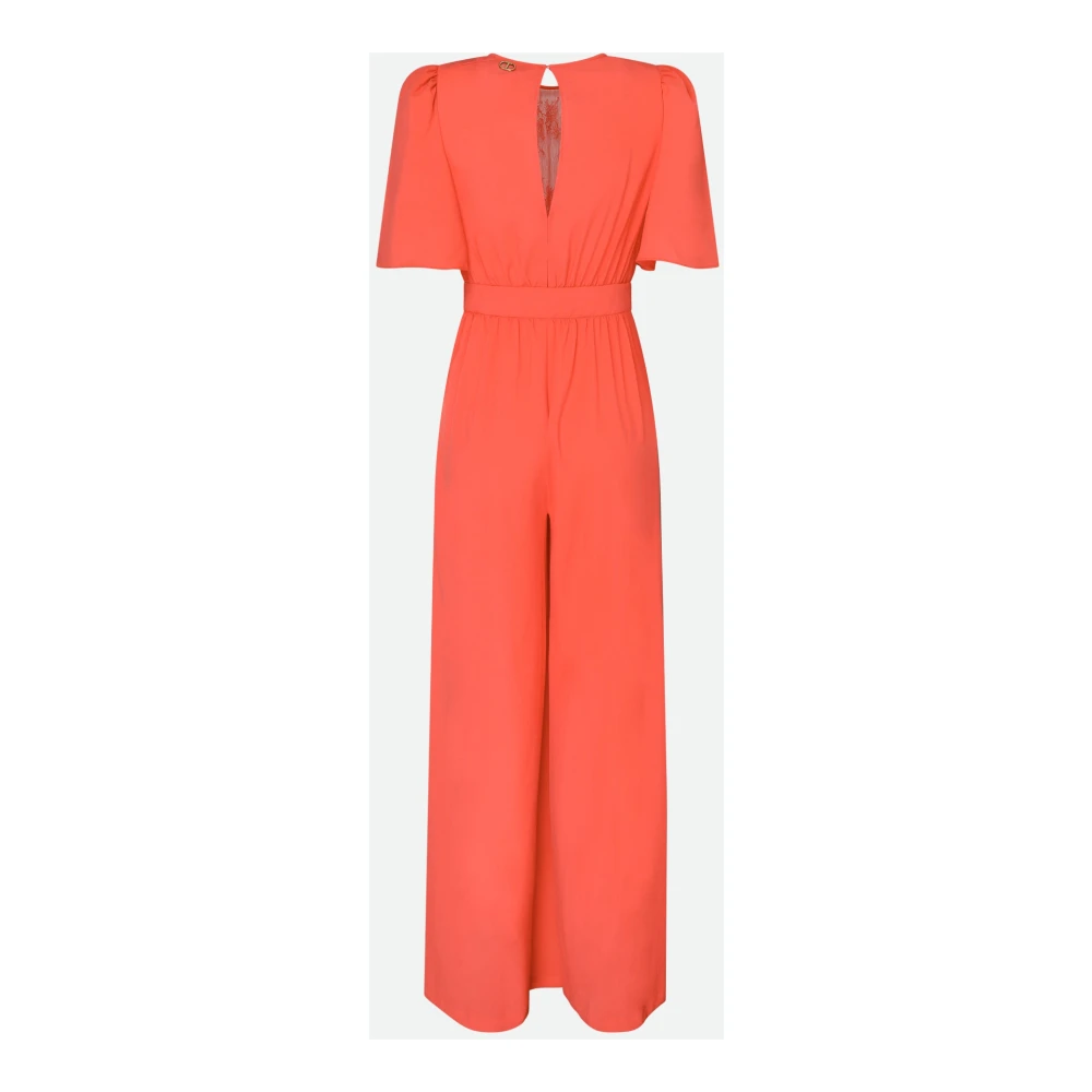 Twinset Rode jumpsuit met bloemenkantinzet Red Dames