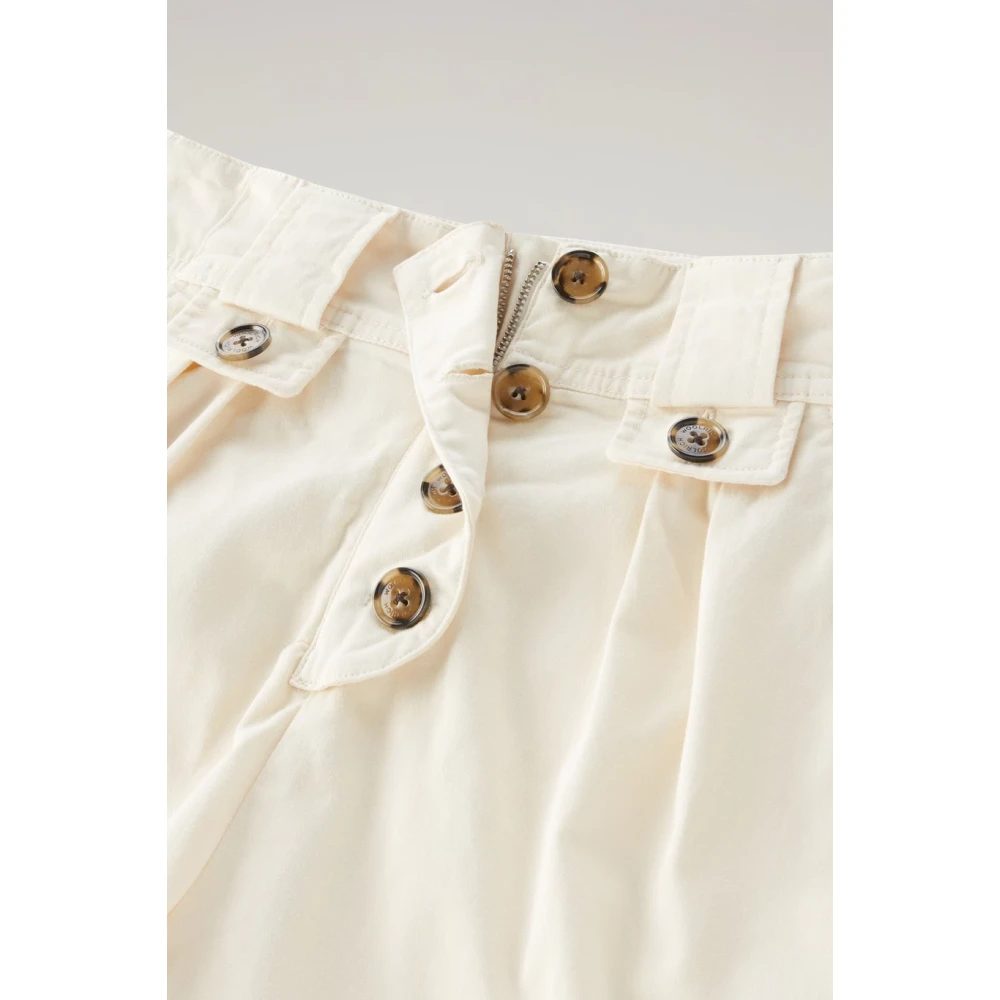 Woolrich Stretch Twill Shorts met Unieke Afwerking Beige Dames