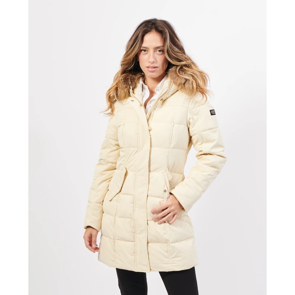 YES ZEE Lang gewatteerd jas met bont Beige Dames