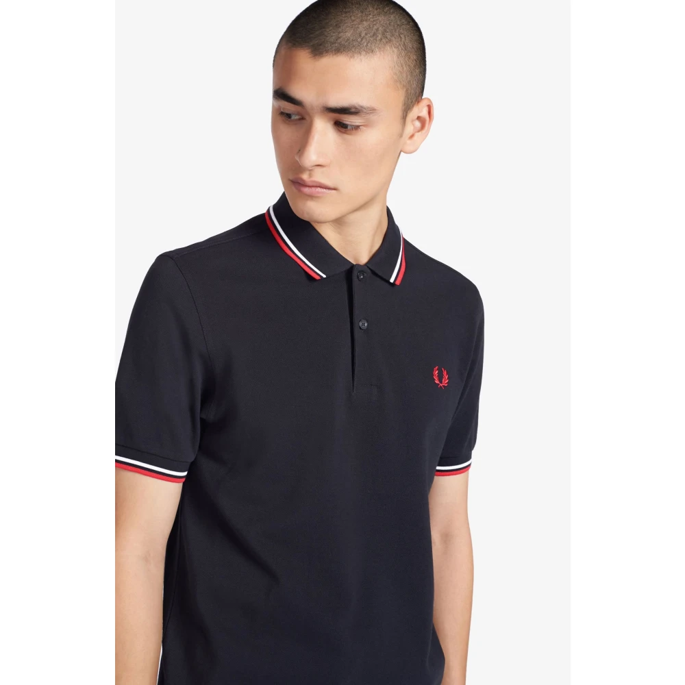 Fred Perry Slim Fit Twin Tipped Polo Navy White Red Blue Heren