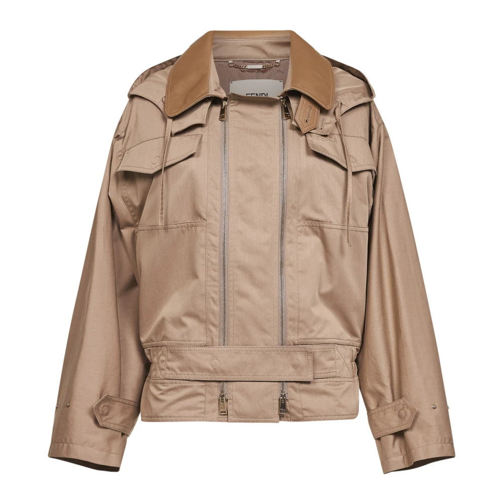 Fendi Women's Beige Light Jackets, Xs, Cotton Blouson