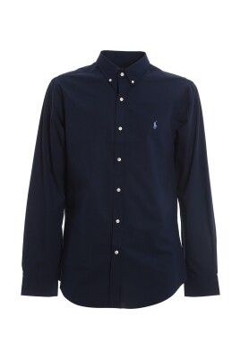 blue-pony-motif-button-down-shirt