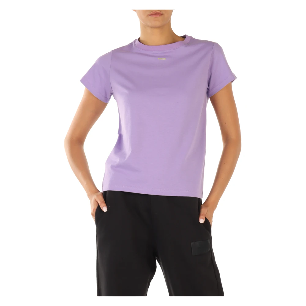 Pinko Basis Katoenen T-shirt met Logo Purple Dames