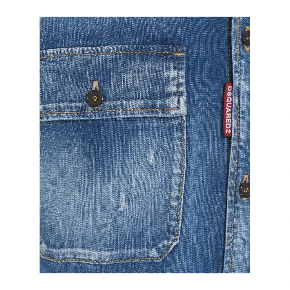 Dsquared2 Blauwe Denim Overhemd Casual Distressed Look Blue Heren