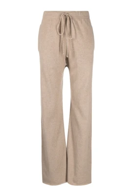 Beige stickade byxor med resår i midjan