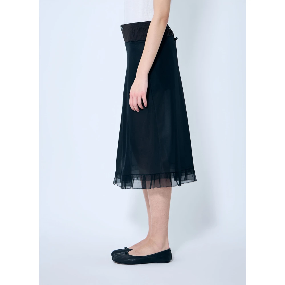 Maison Margiela Satin Midi Rok met Organza Trim Black Dames