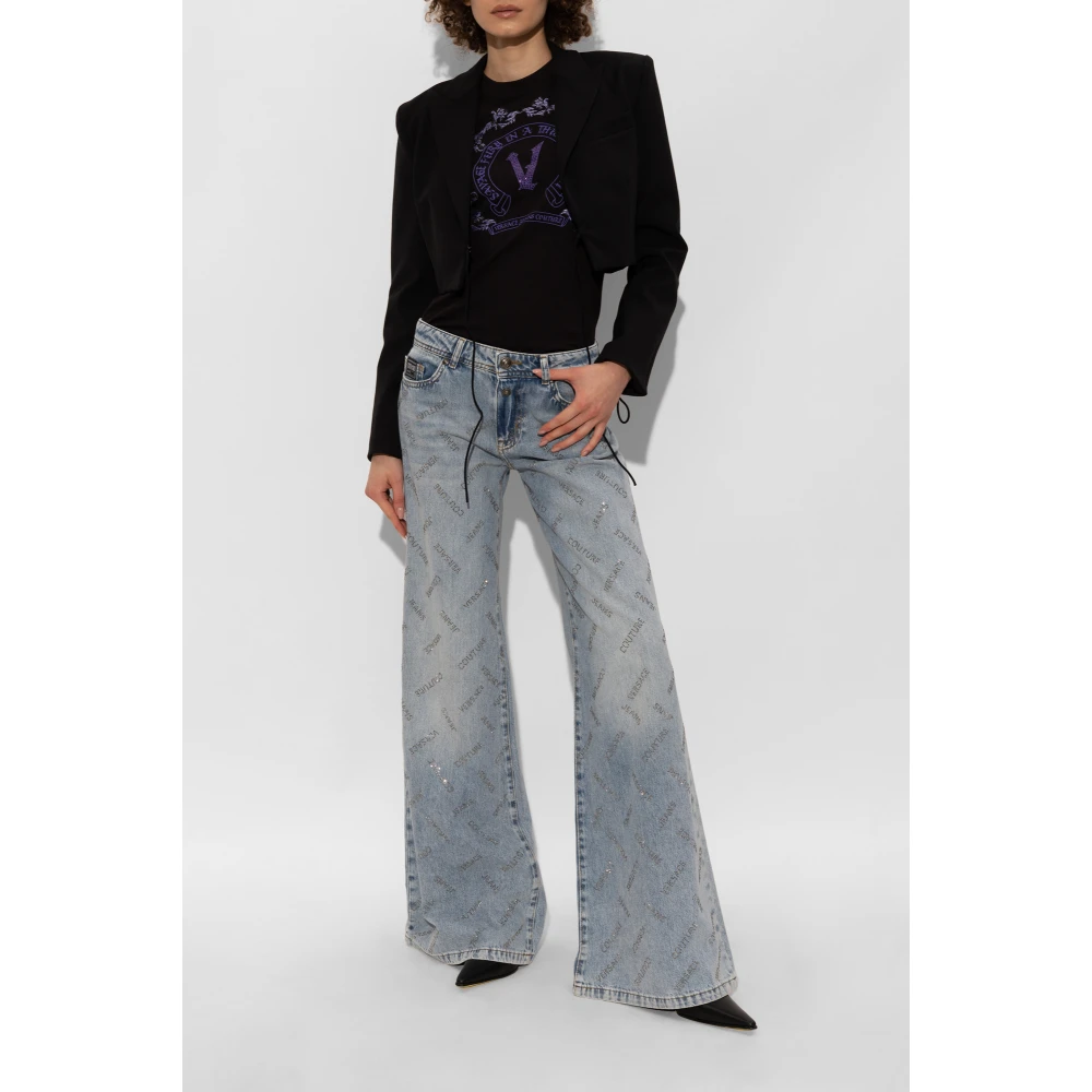 Versace Jeans Couture T-shirt met print en glinsterende applicaties Black Dames