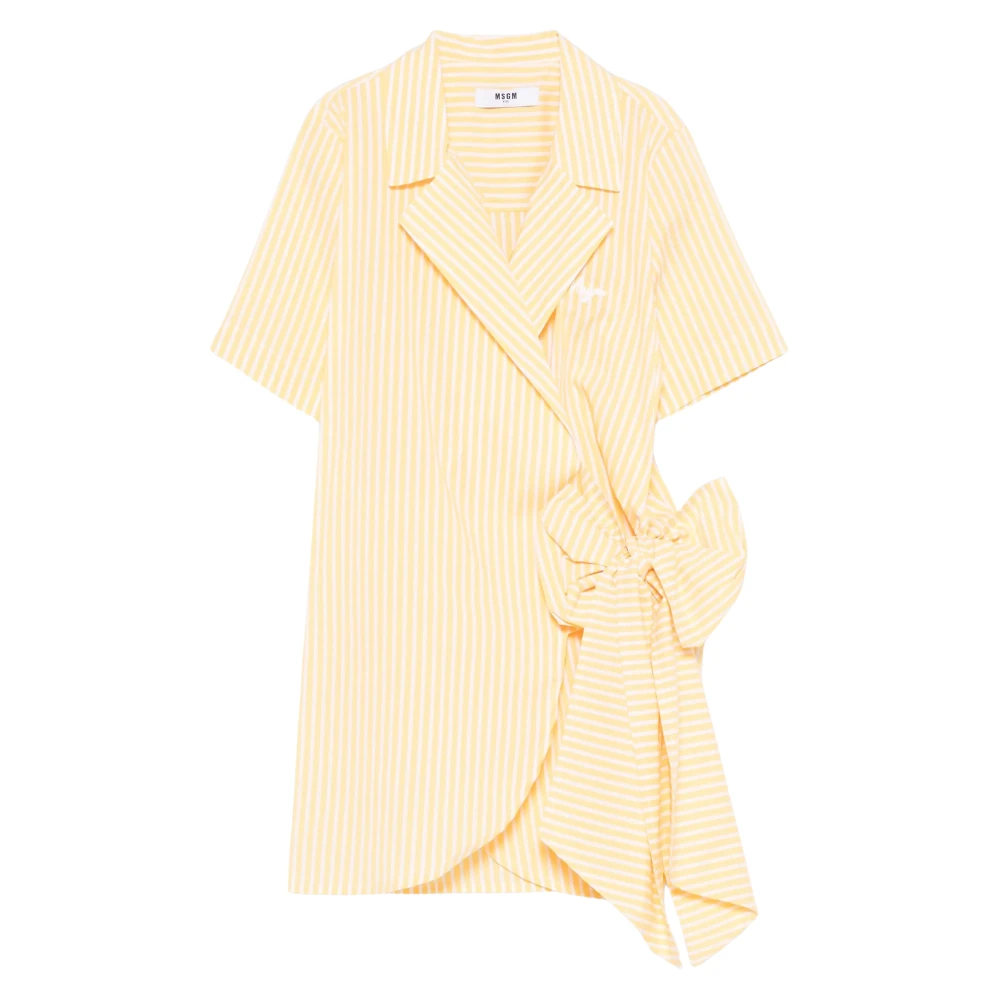 Msgm Girls Yellow Poplin Shirt Dress For