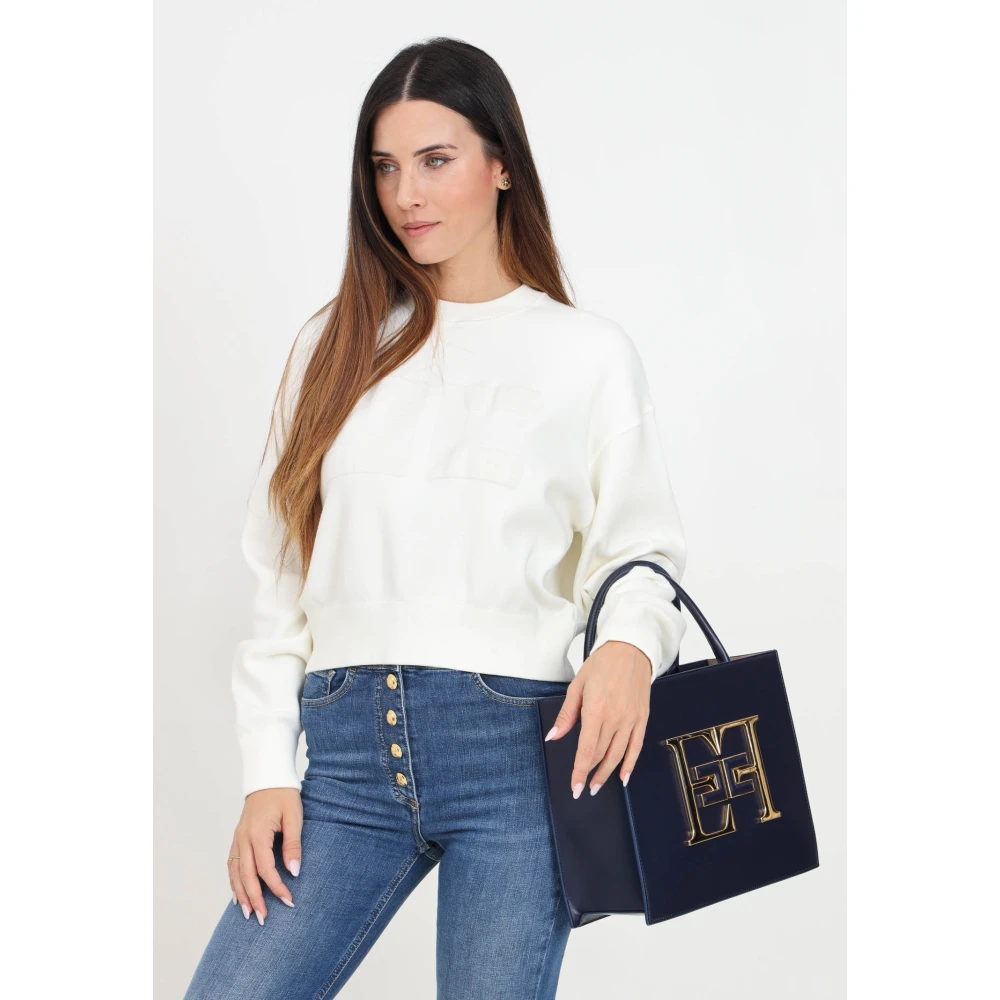 Elisabetta Franchi Cropped Crewneck Sweater Ivory White Dames