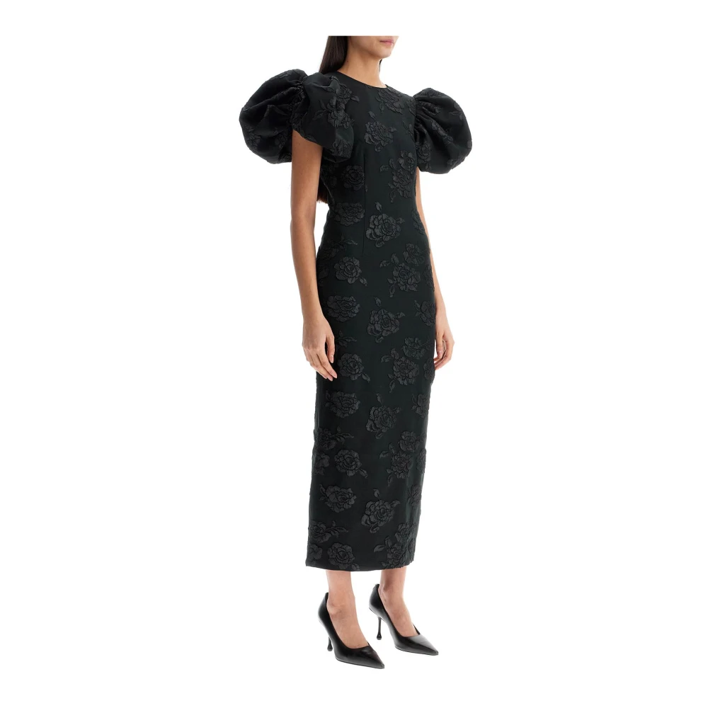 Rotate Birger Christensen Bloemen Jacquard Midi Jurk Elegante Stijl Black Dames