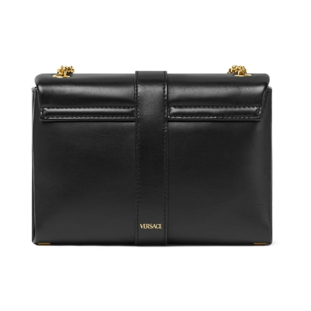 Versace Zwarte Lamsvacht Ketting Schoudertas Black Dames