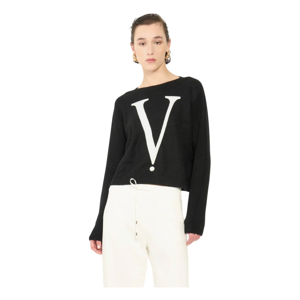 Vicario Cinque Geborduurde Viscose Trui Black Dames