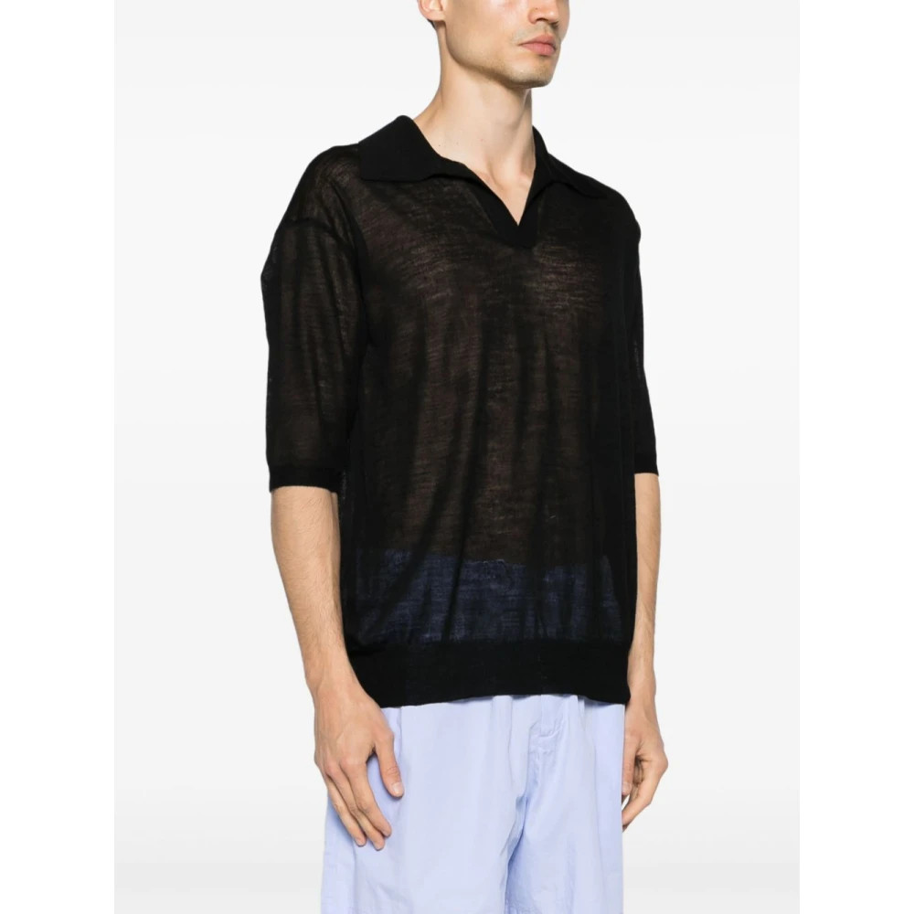 Auralee Zwart Mélange Polo T-shirt Black Heren