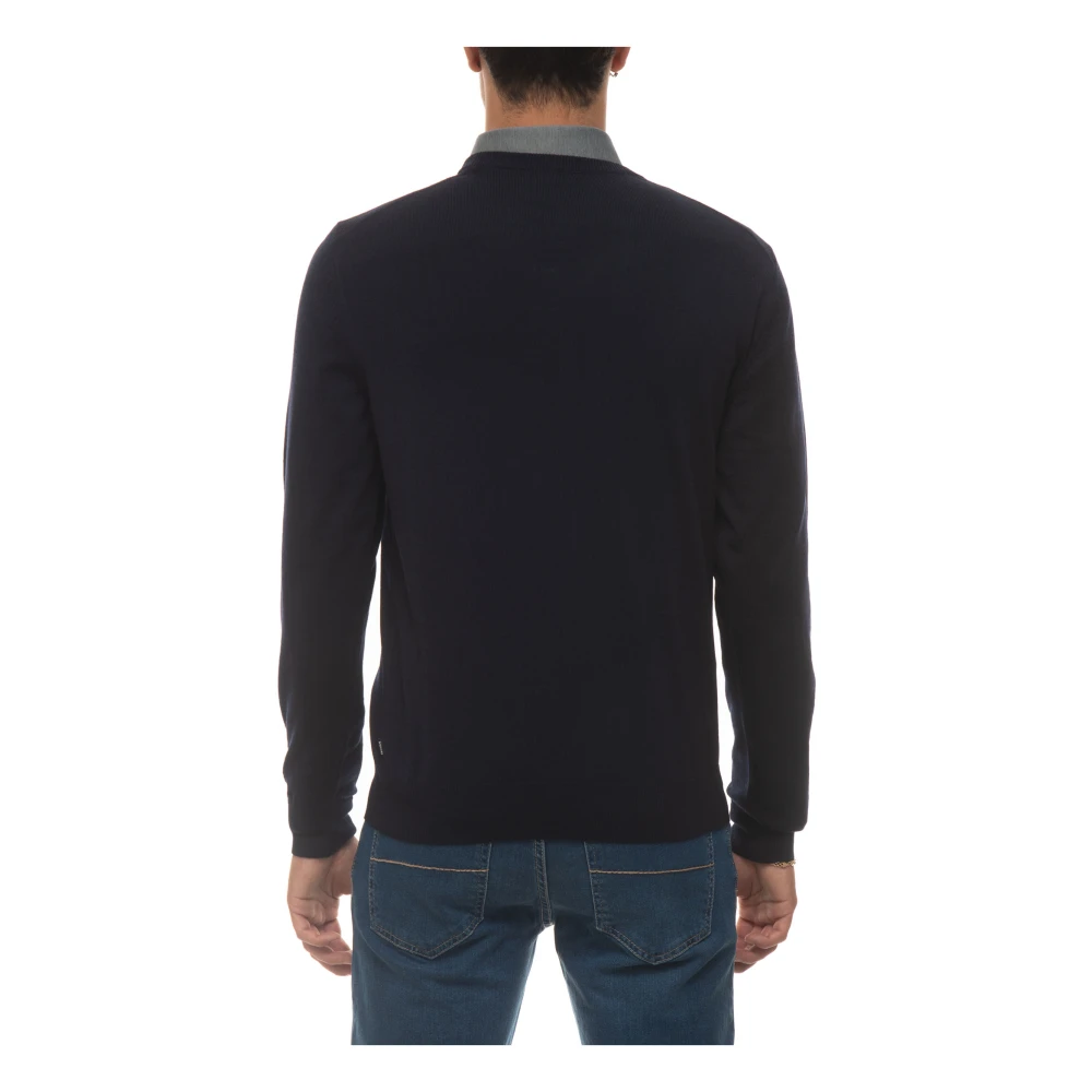 Boss Plain V-Neck wollen trui Blue Heren
