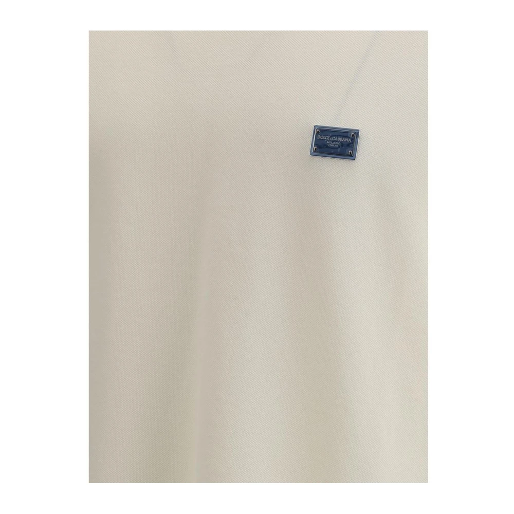 Dolce & Gabbana Iconic Logo Plaque T-shirt met Crew Neck Beige Heren