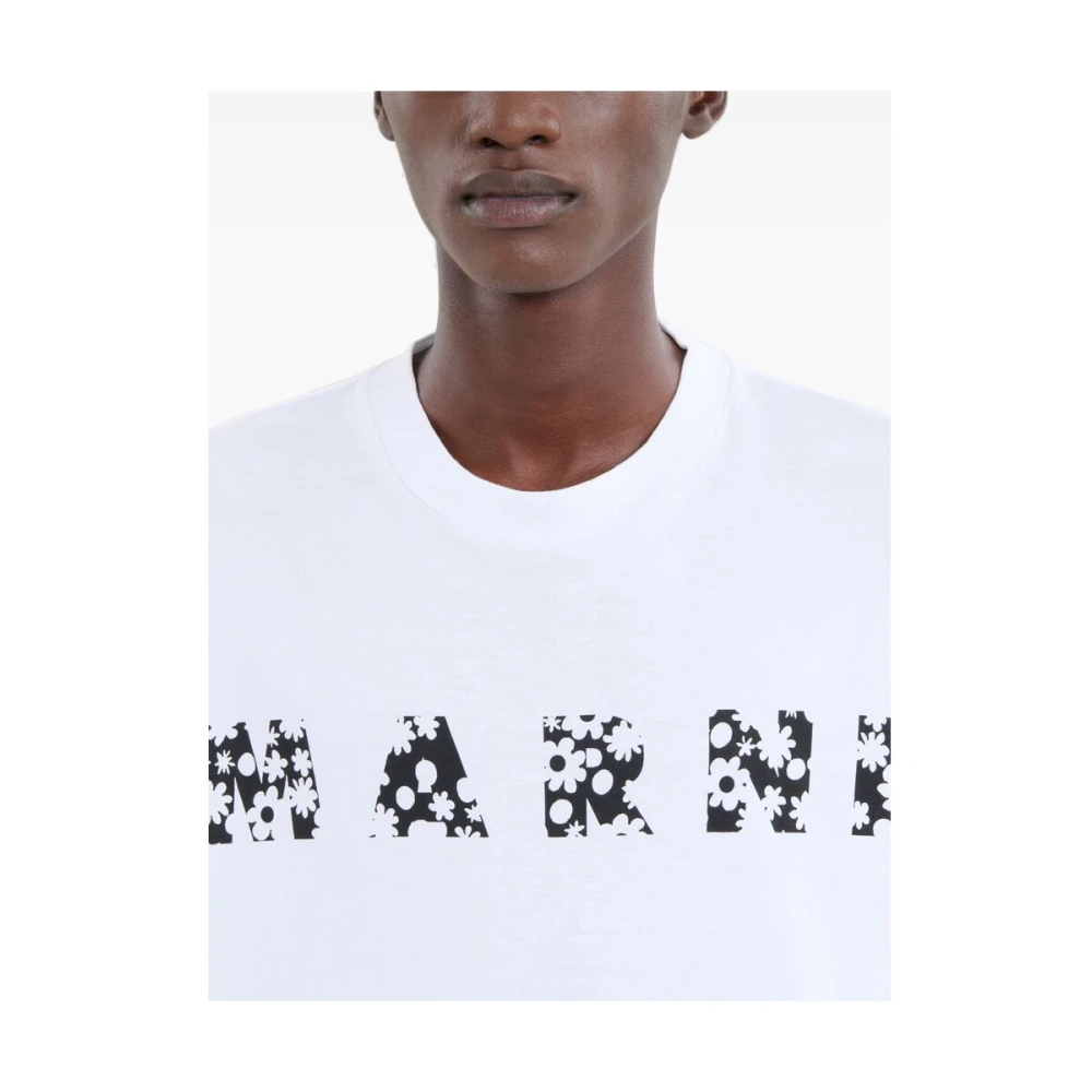 Marni Witte Bloemenprint Korte Mouw T-shirt White Heren
