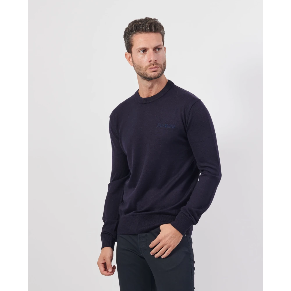 Bikkembergs Blauwe Sweater Basic Lange Mouw Blue Heren