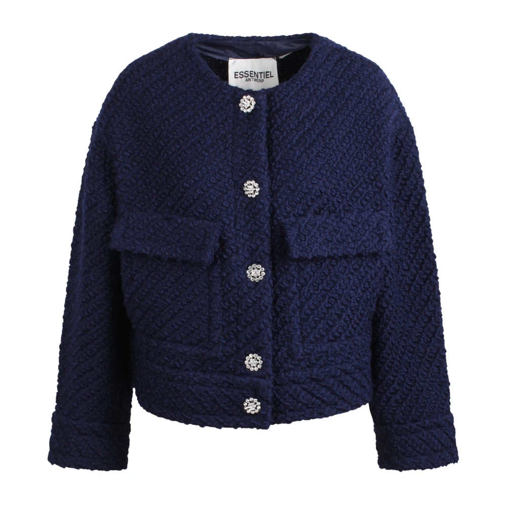 Essentiel Antwerp Tweedjasje met stras knopen Blue Dames