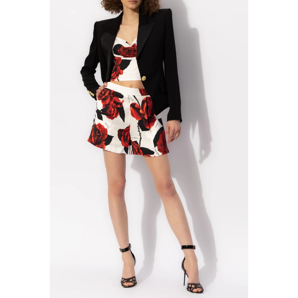 Balmain Satijnen Shorts met Roosmotief Multicolor Dames