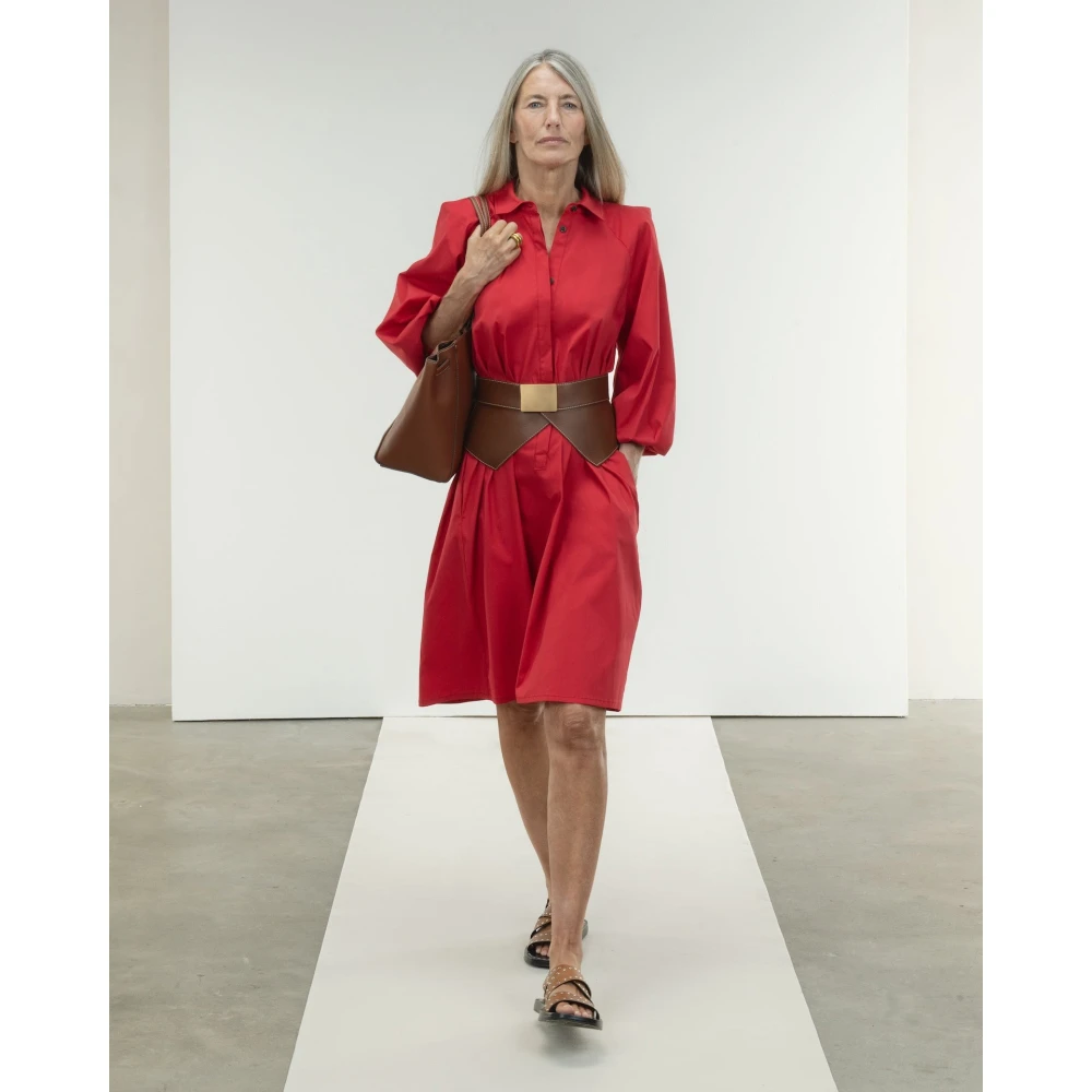 Jane Lushka Rode Carlen Jurk met Voorknoppen Red Dames