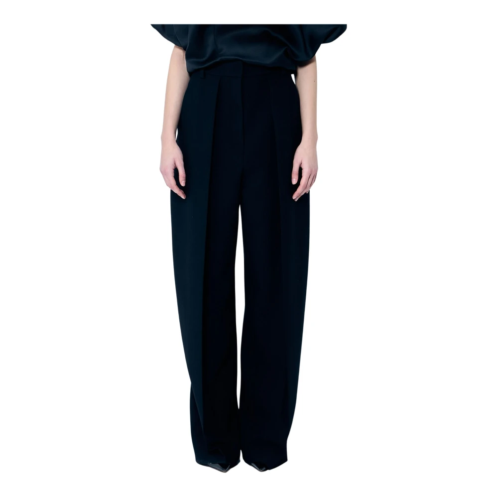 Khaite Women's Black Tailored High Rise Plain Weave Trousers - Wide Trousers - M - Trousers