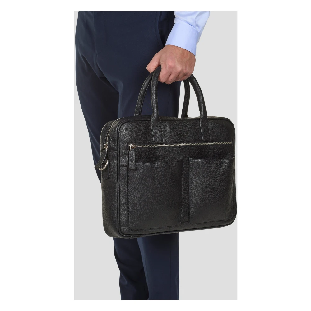 Howard London Zwarte leren laptoptas Black Heren