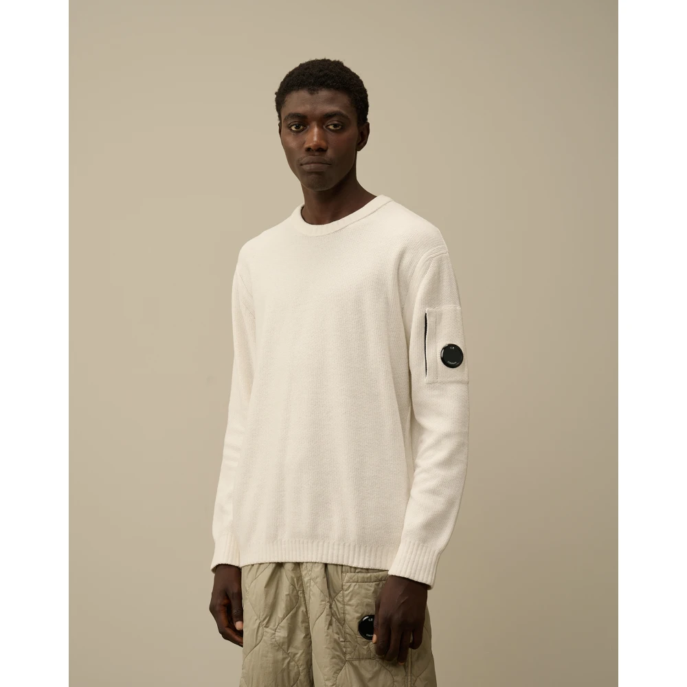 C.P. Company Witte Katoenen Chenille Crewneck Sweater White Heren