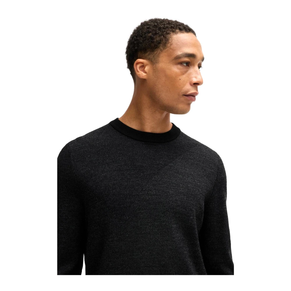 Hugo Boss Bicolor Jacquard Trui Regular Fit Zwart Black Heren