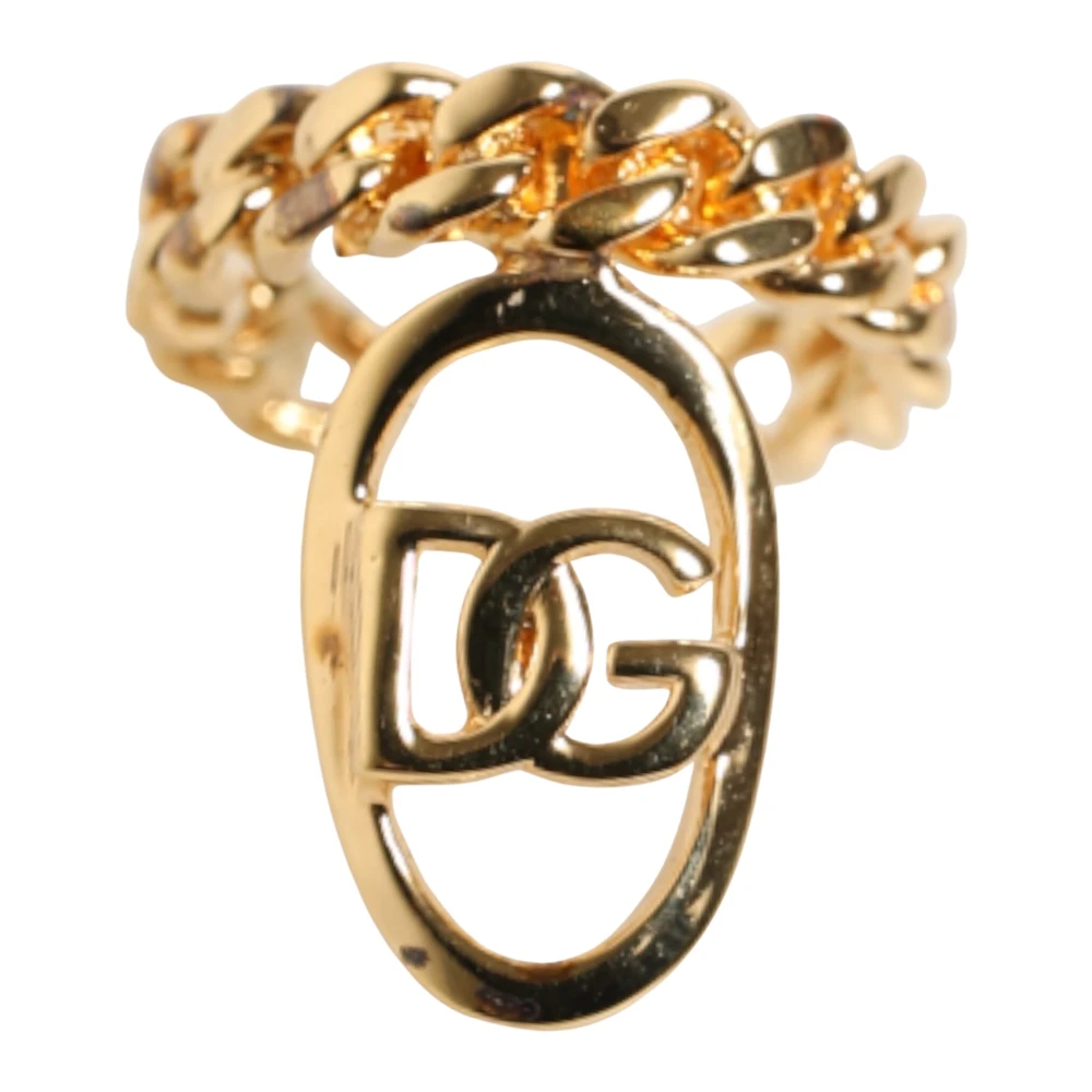 Dolce & Gabbana Unisex Yellow Statement Oval Dg Logo Chain Ring