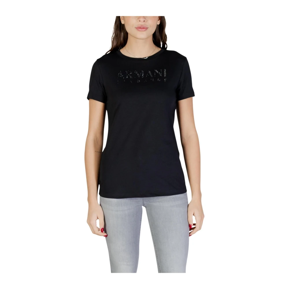 Armani Exchange Women's Black T-Shirts, Xl, Short Sleeve Round Neck T-Shirt