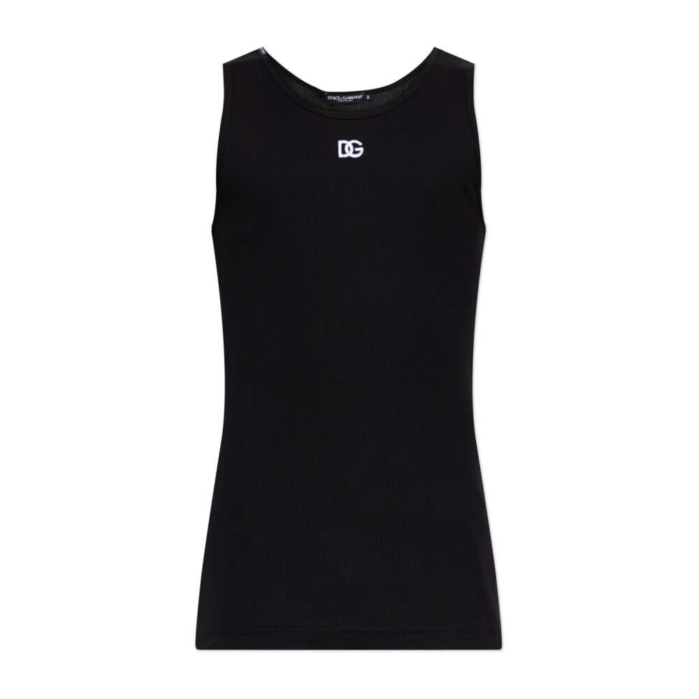 DOLCE & GABANNA tank top/ タンクトップ ブラックのメンズ ロゴプレート ファインリブ スリムフィット タンク