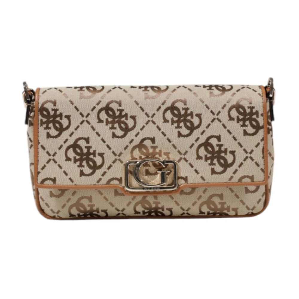 Guess Stijlvolle Schoudertas met Clip-sluiting Beige Dames