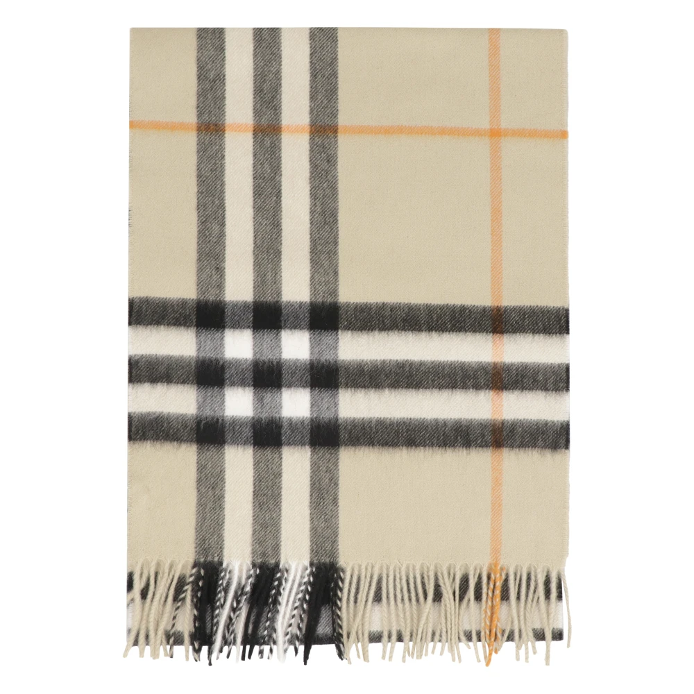 Burberry Luxe Geruite Cashmere Sjaal Beige Dames