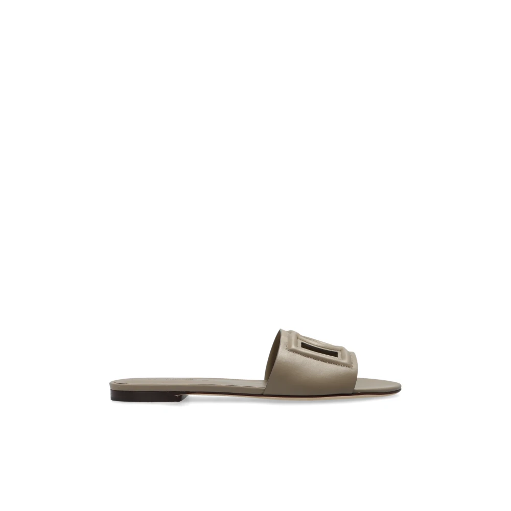 Dolce & Gabbana Women's Gray Leather Slides With Logo - Sliders - 9 Uk - Shoes