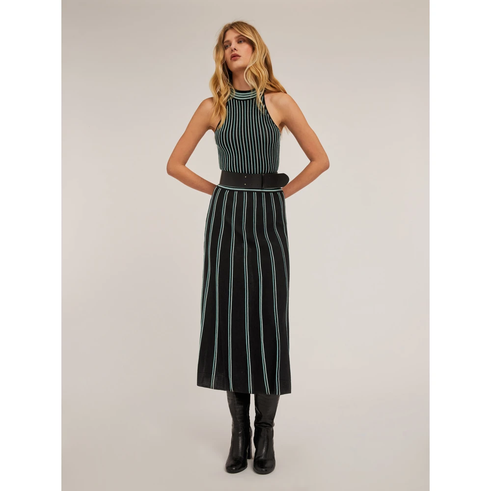 Motivi Gestreepte Gebreide Jurk met Plooieffect Green Dames