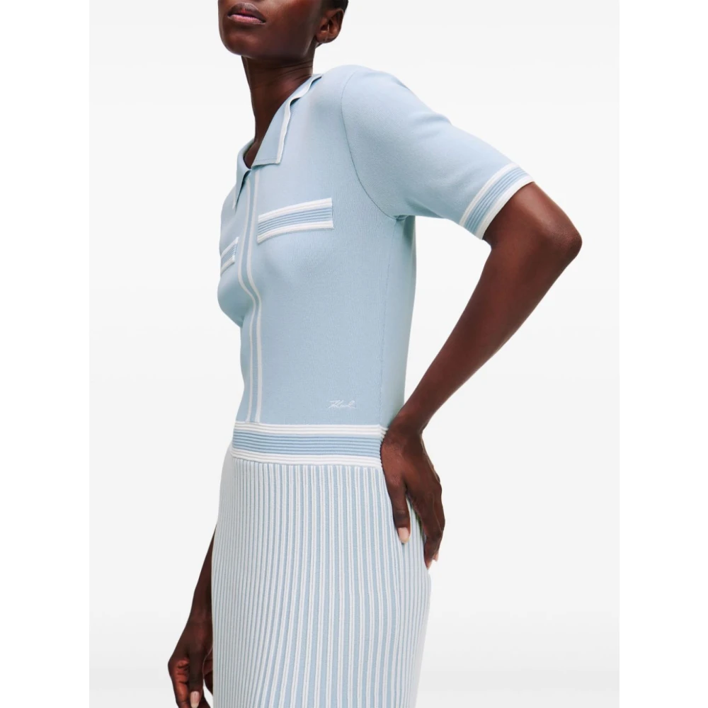 Karl Lagerfeld Blauw EN WIT Gebreide Jurk Blue Dames
