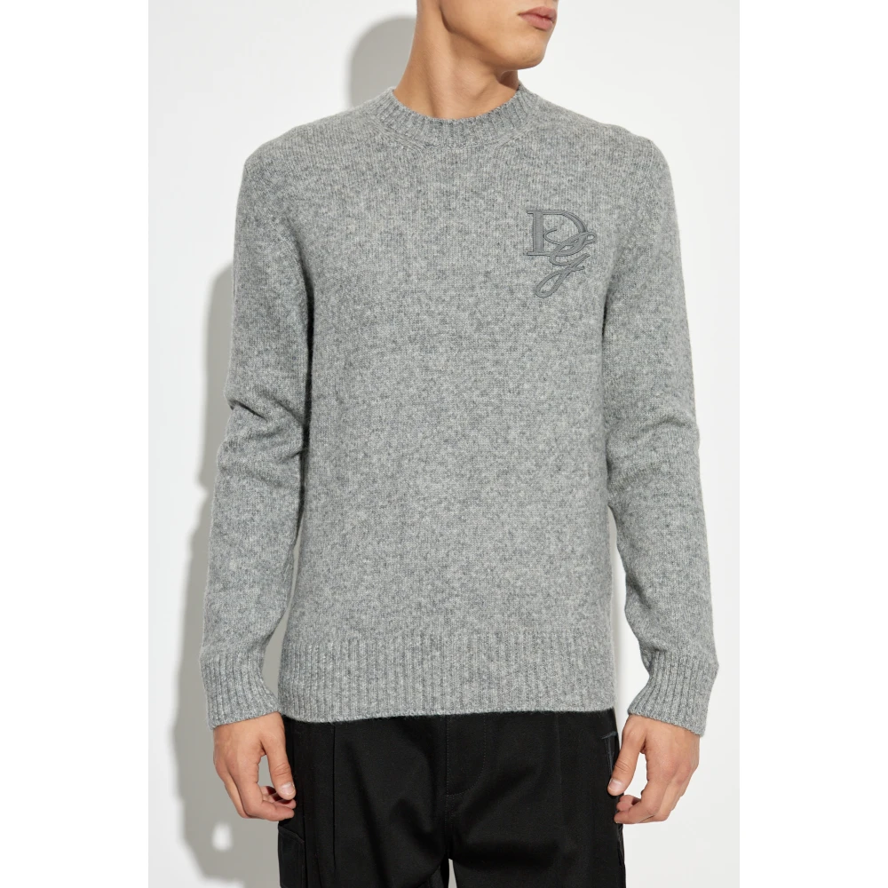 Dolce & Gabbana Trui met geborduurd logo Gray Heren