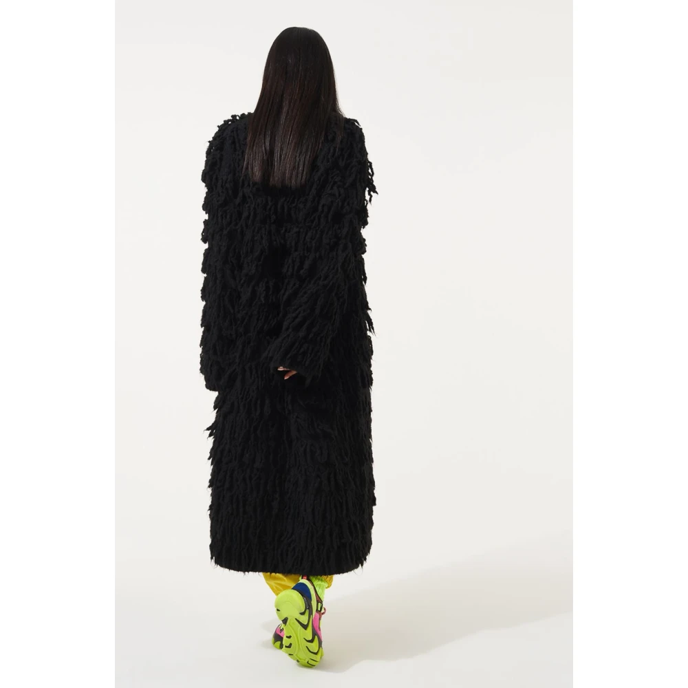 Circus Hotel Fluffy Lang Shaggy Coat Black Dames