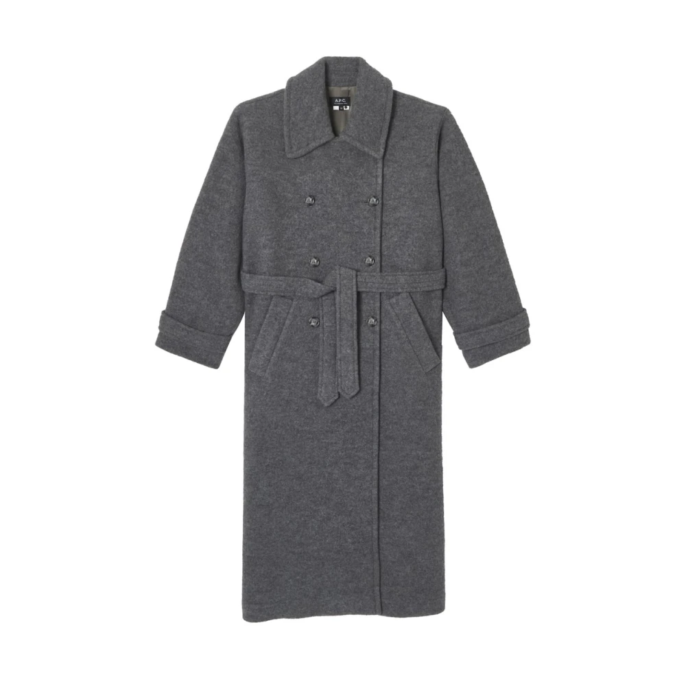 A.p.c. Women's Gray Belted Coats, Xs, Long Coat With Buttons
