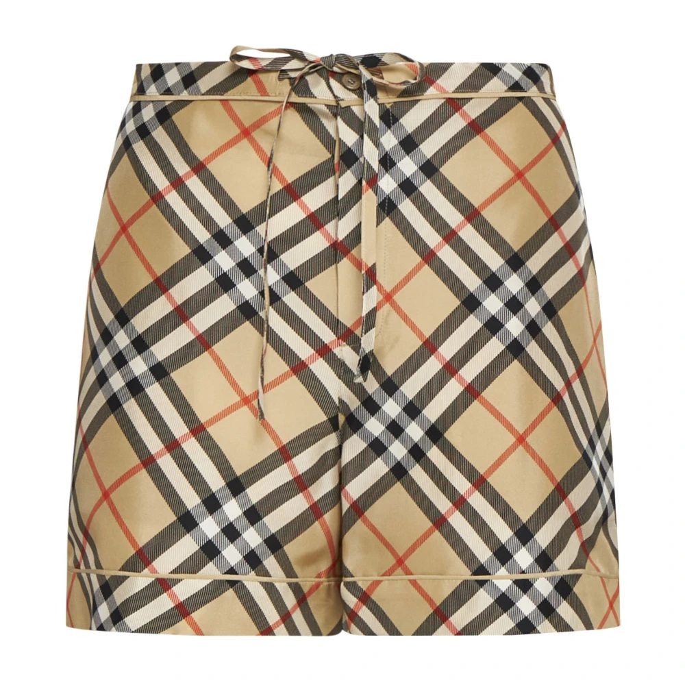 Burberry Silke Pyjama Shorts med Rutmönster Beige, Dam