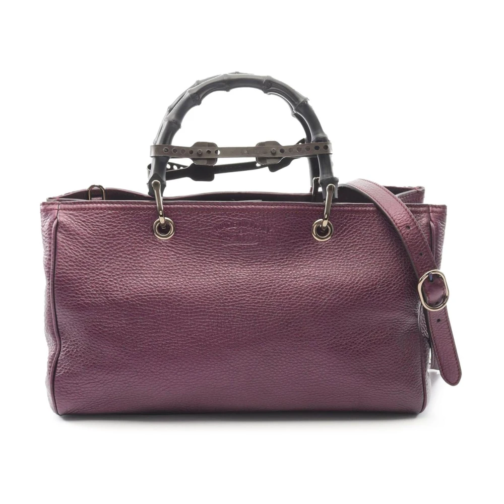 Gucci Vintage Women's Purple Pre-Owned Vintage Bamboo Handle Leather Satchel