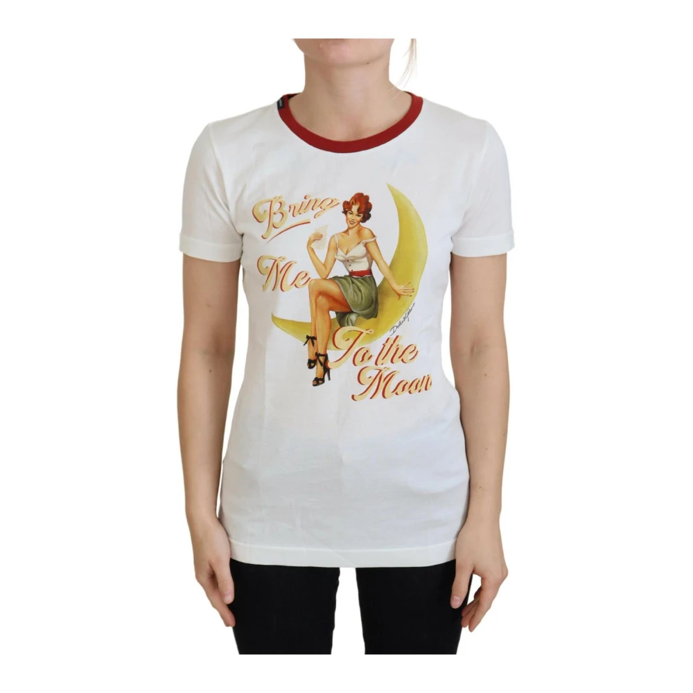 Dolce & Gabbana Women's White T-Shirts, Xs, Moon Graphic Tee