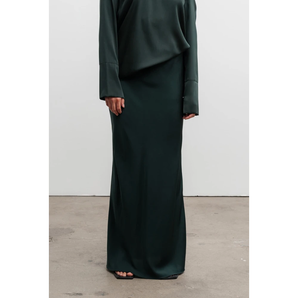Ahlvar Gallery Zijden lange rok met hoge split Green Dames