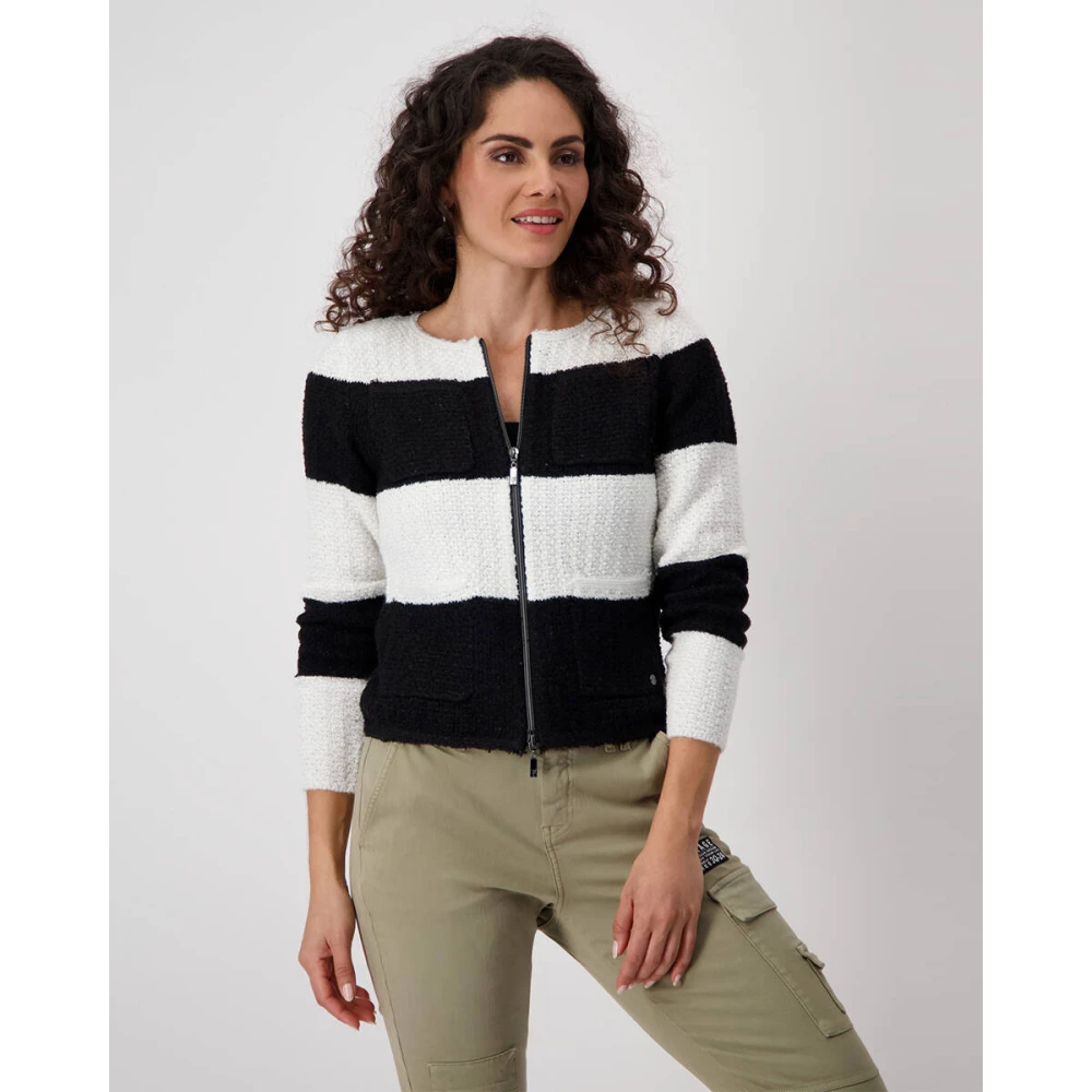 monari Tweed Blokstreep Vest Black Dames