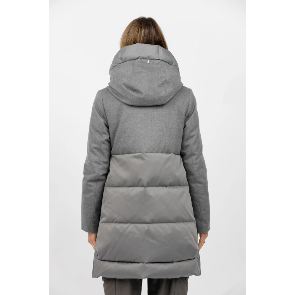 Duno Wollen en satijnen gewatteerde jas met capuchon Gray Dames