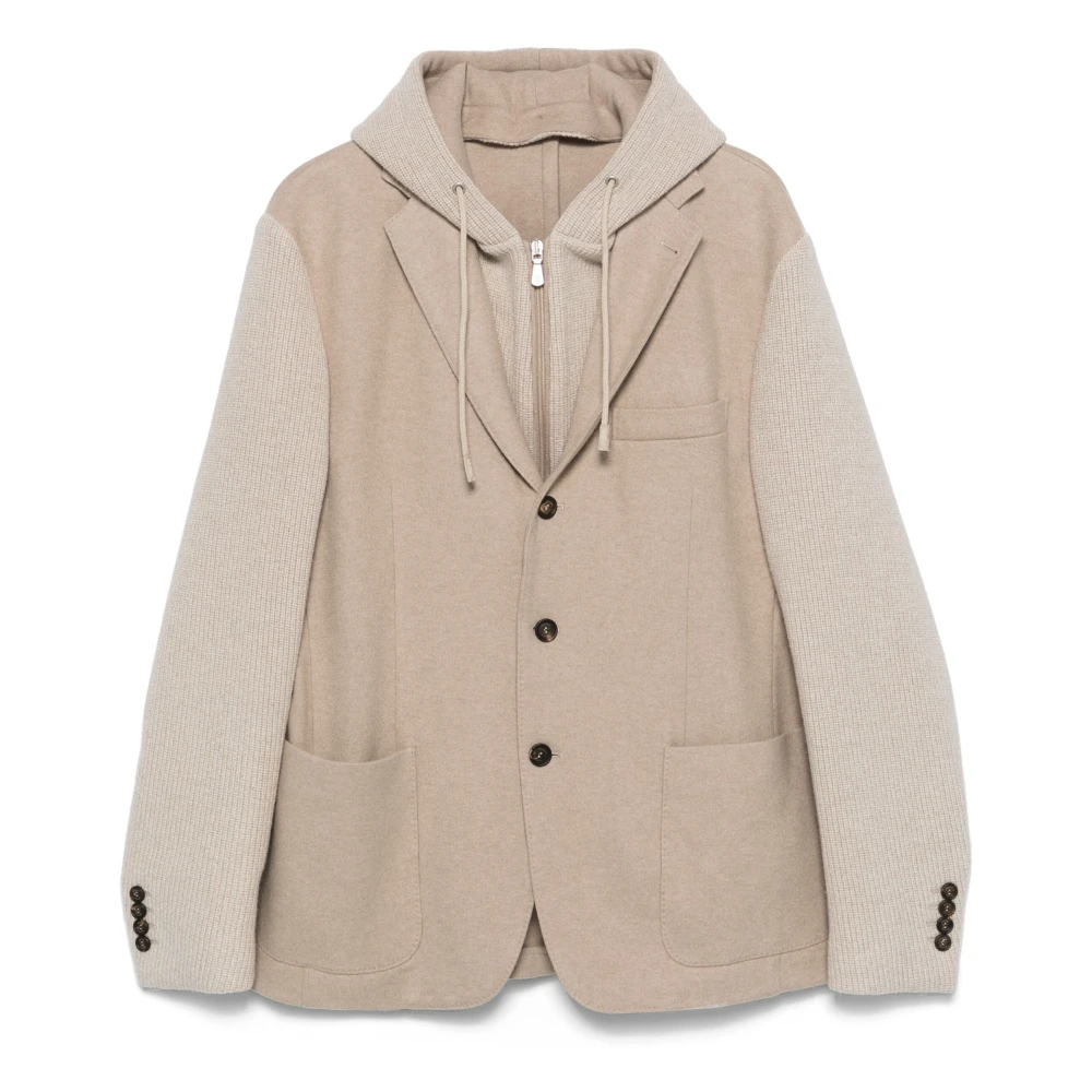 Eleventy Wol Kasjmier Hoodie Jas Afneembare Capuchon Beige Heren