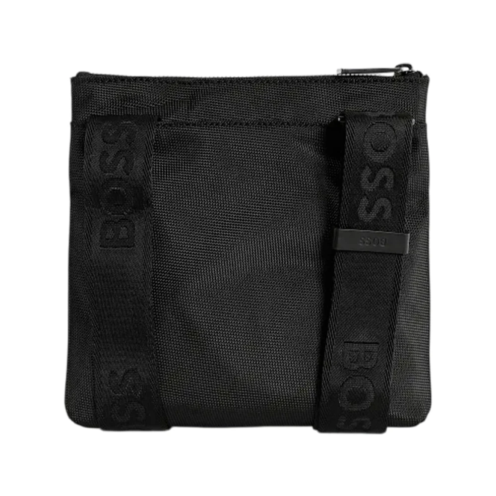 Boss Gestructureerde Crossbody Tas met Logo Rits Black Heren