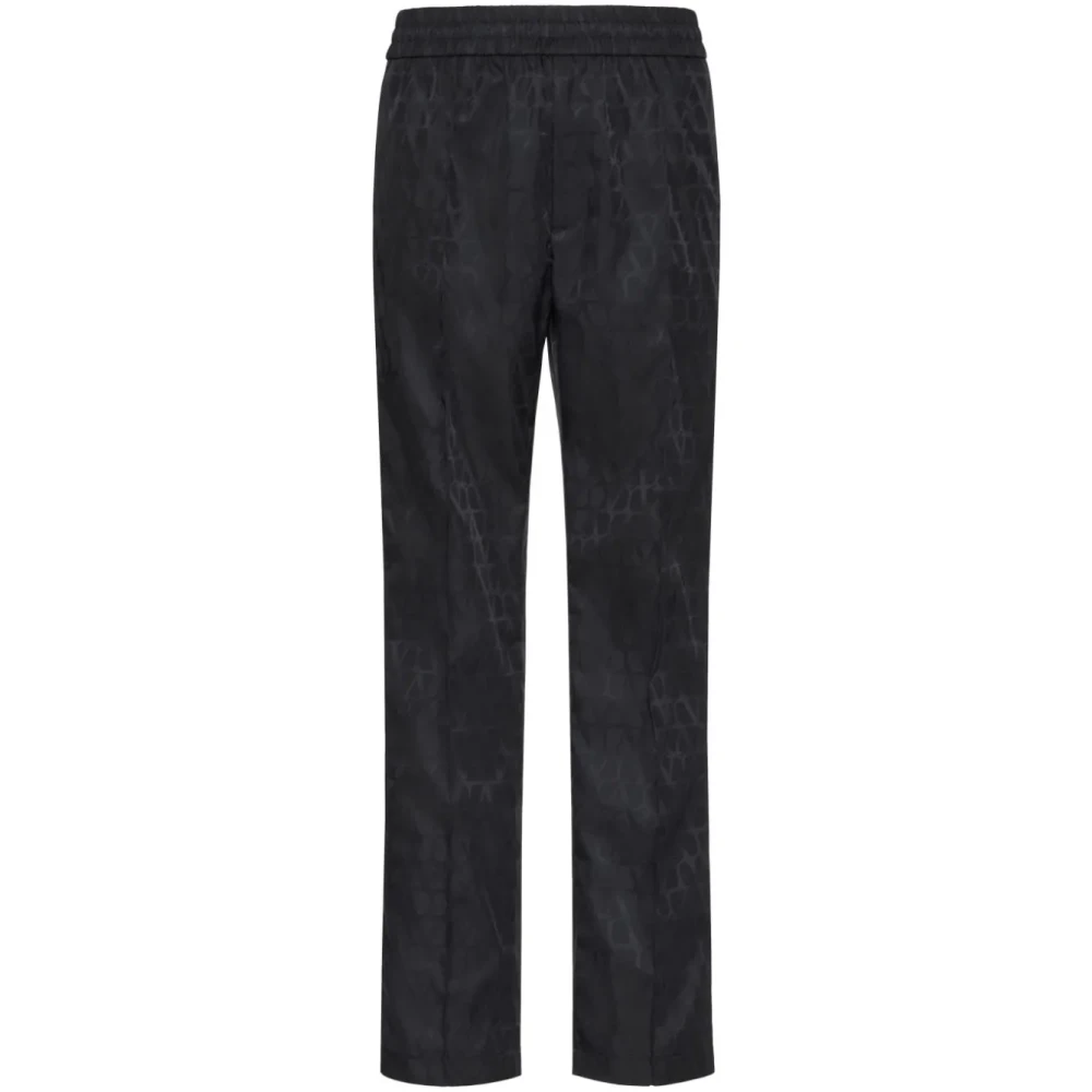 Valentino Garavani Black Straight Trousers, Male, Xl, Nylon Iconographe Jacquard Trousers