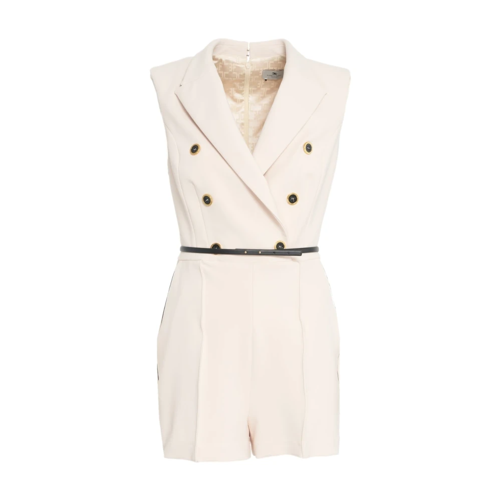 Elisabetta Franchi Chique Beige Overall met Metallic Details Beige Dames